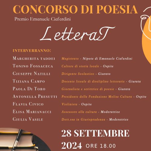 LetteraT Premio Ciafadini, a Trivento la cerimonia del concorso di poesia