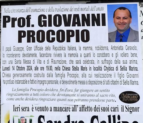 Giovanni Procopio in chiesa a Sellia Marina le spoglie mortali del figlio del Gran Ufficiale della Repubblica Italiana