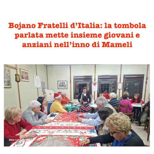 Bojano Fratelli d’Italia: la tombola parlata mette insieme giovani e anziani nell’inno di Mameli