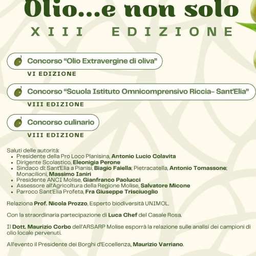 Olio e non solo a Sant'Elia a Pianisi. XIII edizione del progetto che valorizza l'oro verde molisano