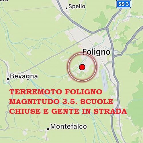 Terremoto Foligno magnitudo 3.5. Scuole chiuse e gente in strada